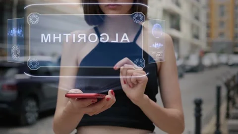 Young adult interacts hologram Algorithm Stock Footage 144268318