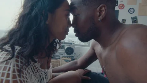 Young Affectionate Couple Having Intimate Talk in Bedroom Stock Footage 236677947