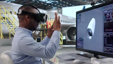 Young African American Aerospace Engineer Uses Virtual Reality Stock Footage 341005060