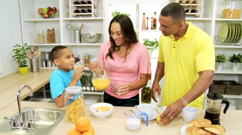 Young African American Family Breakfast Together Home Stock Footage