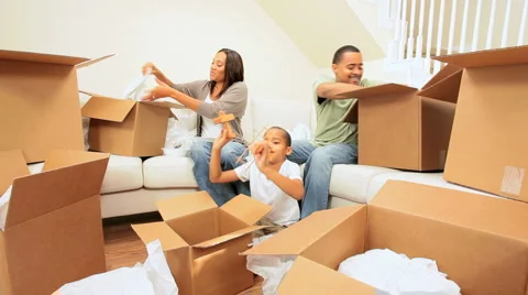 Young African American Family in New Home Stock Footage