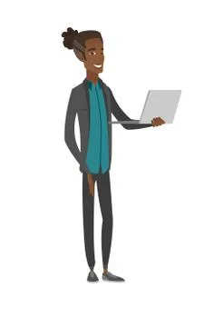 Young african-american man using a laptop. Stock Illustration