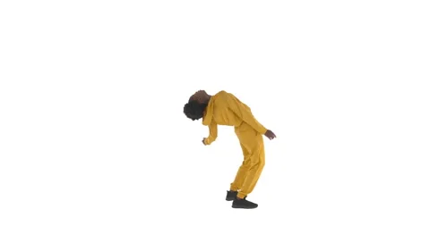Young African dancer performing backbend dance motion and energetically moving Stock Footage 144654945