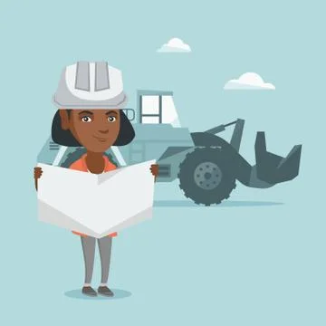 Young african engineer inspecting a blueprint. Stock Illustration