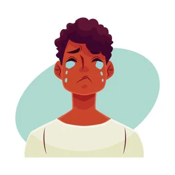Young african man face, crying facial expression Stock Illustration