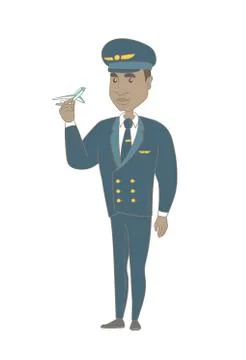 Young african pilot with the model of airplane. Stock Illustration