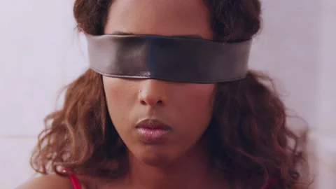 Black woman blindfolded: hostage concept, Stock Video