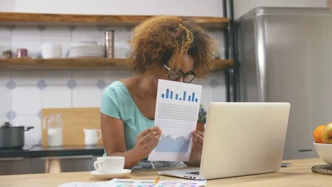 Young Afro American freelancer having video conversation Stock Footage 106989175