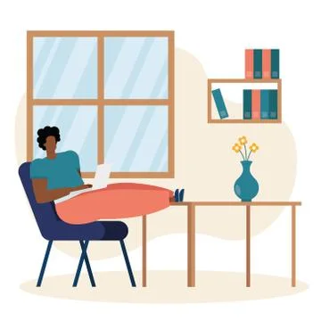 Young afro man using laptop working in the house Stock Illustration