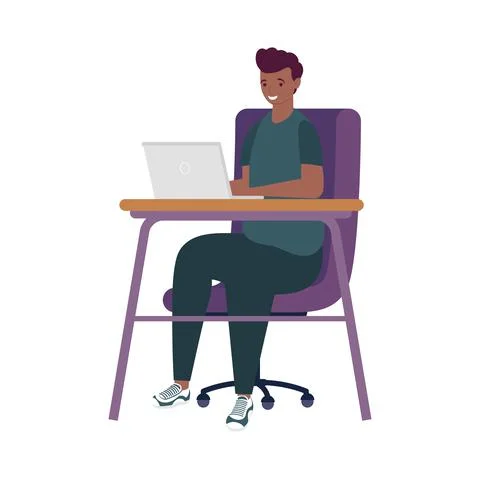Young afro man using laptop in desk online learning 스톡 일러스트