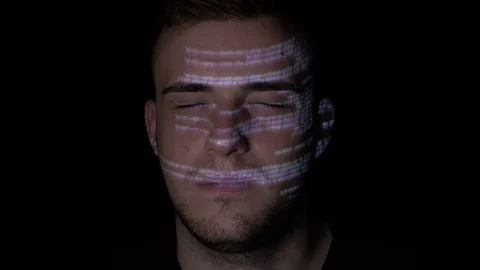 Young ai artificial intelligence IT student memorizing programming code for h Stock Footage 86435035