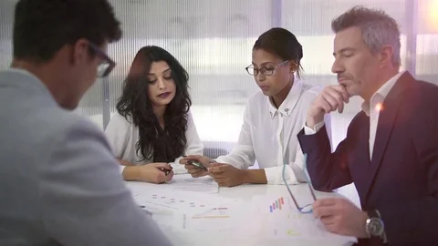 Young and dynamic business team, modern office Видео 83306742