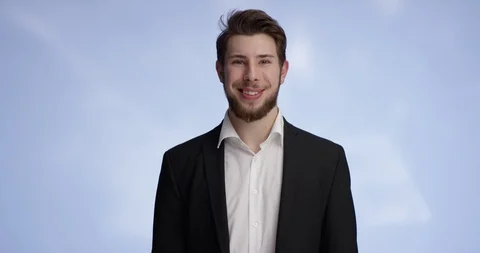 Young and handsome man presenting your buisness card Stock-Footage 99306776