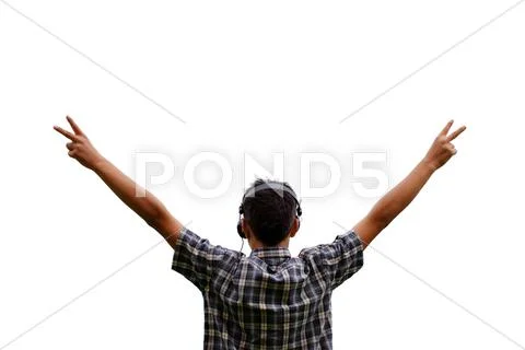 Young and headphones,clipping path Stock Photos