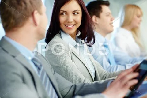 Young and positive business people attending training Stock Photos