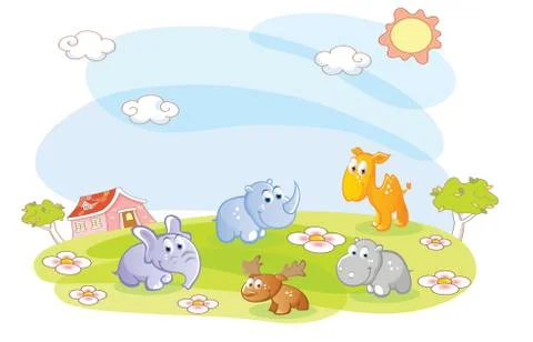 Young animals in the summer Stock Illustration