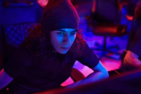 Young app developer using computer Foto stock