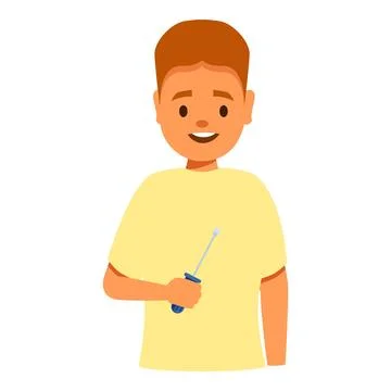 Young apprentice holding screwdriver smiling, future technician Stock Illustration