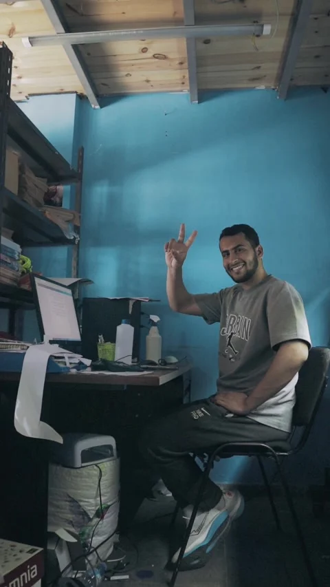 Young Arab Worker Smiling At Computer In Moroccan Print Shop Stock Footage 339426867