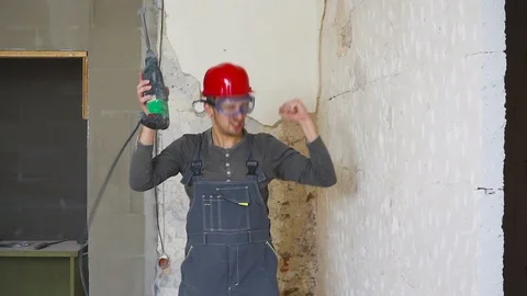 Young architect dancing in the construction building. Stock Footage 100144517