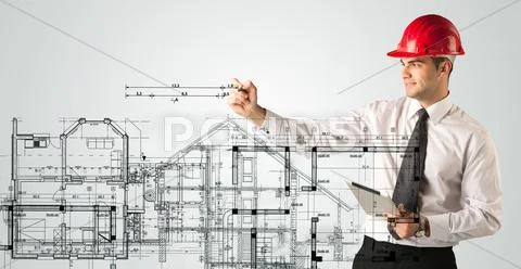 An young architect drawing a house plan Stock Photos