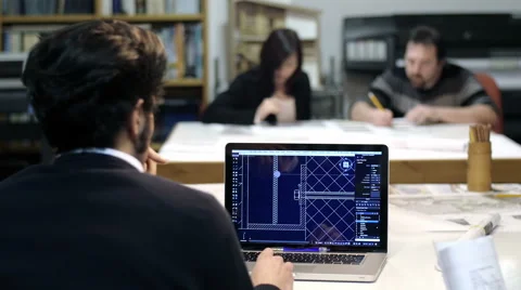 Young architect using cad software in a architect studio Stock Footage 49766867