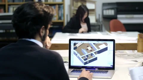 Young architect using cad software in a architect studio Stock Footage 49776042