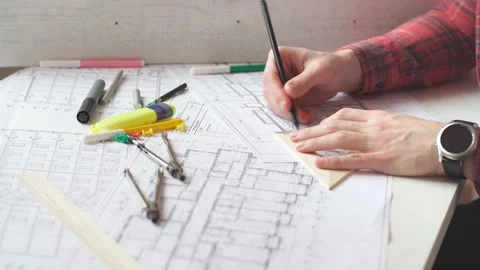 Young architect working in the office. Stock Footage 125245894