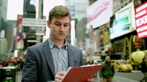 Young artist with a plane table in New York Video stock 79594413
