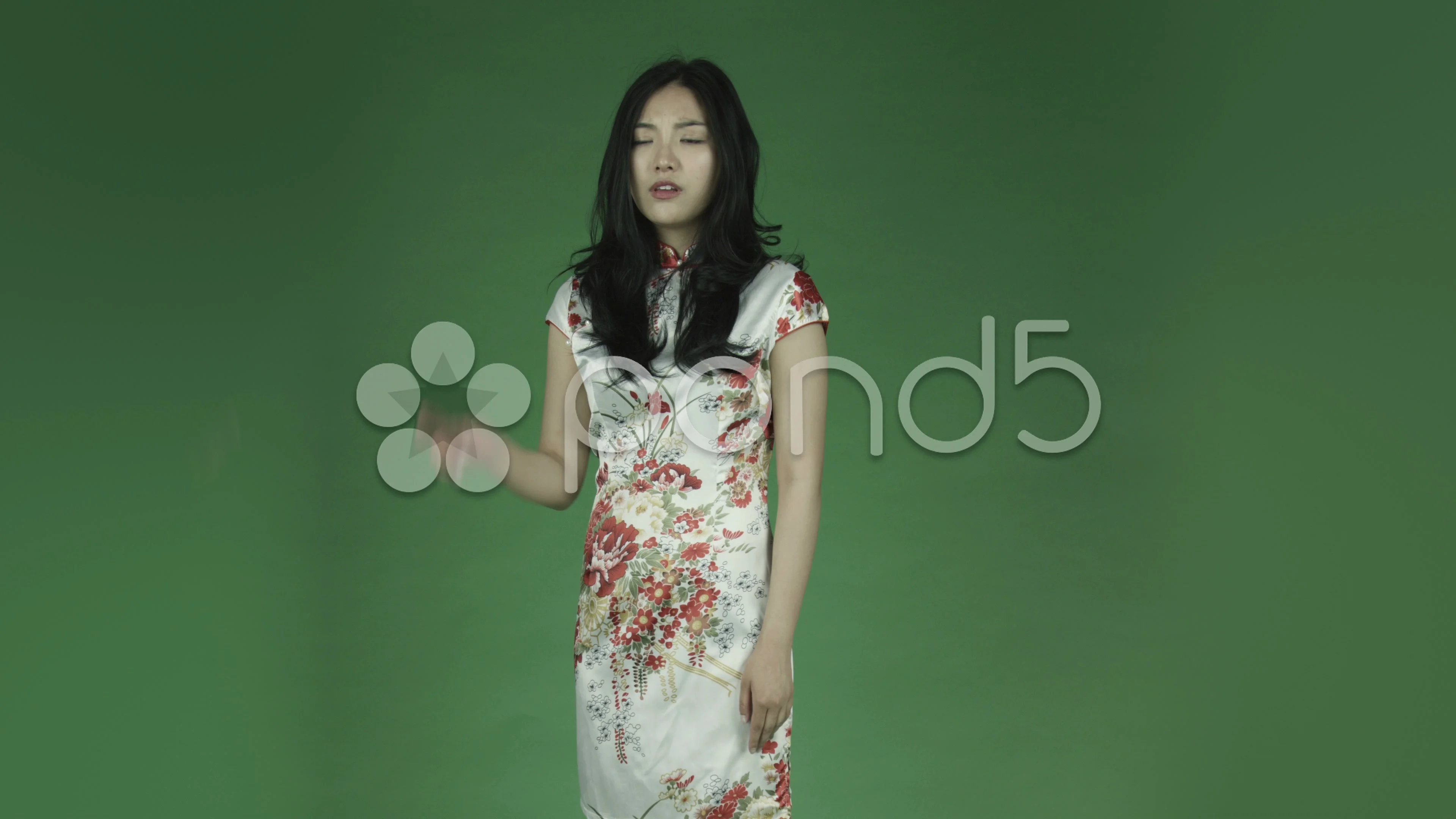 young asian adult woman isolated on green-screen background traditional  chinese