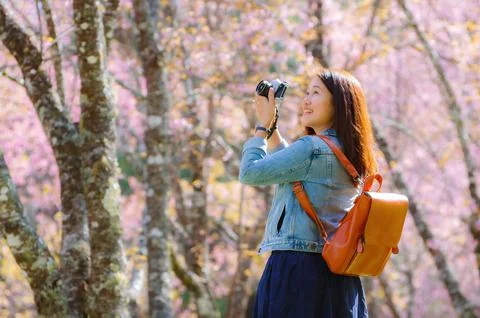Young Asian backpacker. Stock Photos