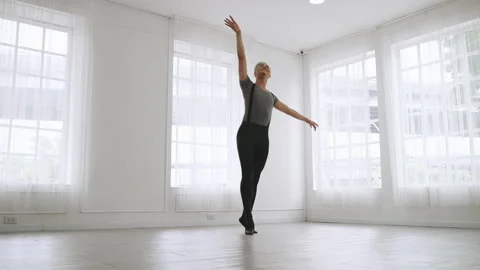 Young Asian ballet dancer practicing in a room alone. Stock Footage 153707946