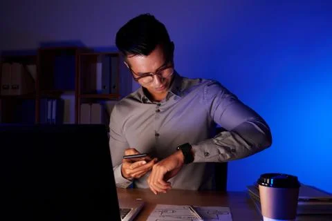 Young Asian Coder Working Late 写真素材