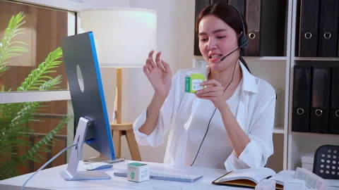 Young asian creative woman development packaging cosmetic and skincare prod.. Stock Footage 332332704