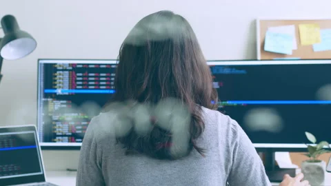 Young Asian developer programmer, software engineer, IT support, working Stock Footage 221085458