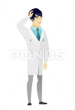 Young asian doctor in medical gown laughing Stock Illustration