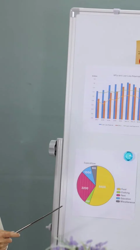 Young Asian Girl in Suit Presenting Financial Data on Whiteboard Stock Footage 339764853