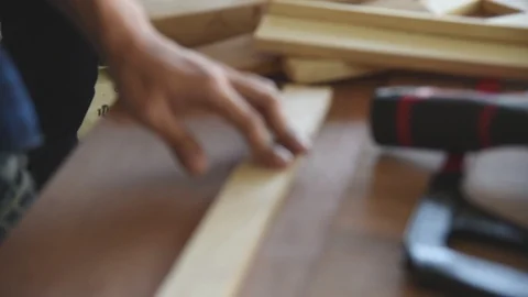 Young Asian group man worker discuss and planning about diy wood furniture Stock Footage 124104051