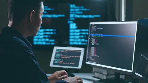 Young Asian man, developer programmer, software engineer, IT support, working Stock Footage 220951513