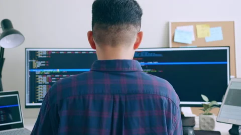 Young Asian man, developer programmer, software engineer, IT support, working Stock Footage 221085273