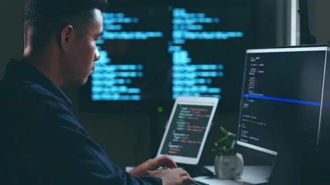 Young Asian man, developer programmer, software engineer, IT support, working Stock Footage 221106201