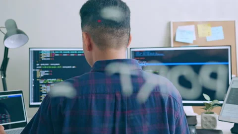 Young Asian man, developer programmer, software engineer, IT support, working Stock Footage 221410409