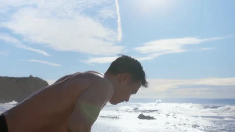 Young asian man does push ups at outdoor training Stock Footage 205281403