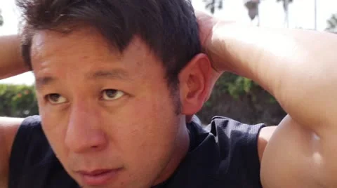 Young Asian Man Exercising Doing Sit Ups Close Up Stock Footage 16506379