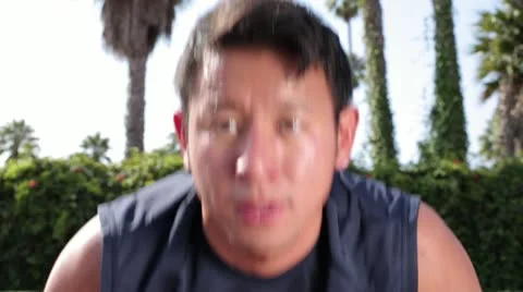 Young Asian Man Exercising Doing Push Ups Facing Camera Stock Footage 16517992