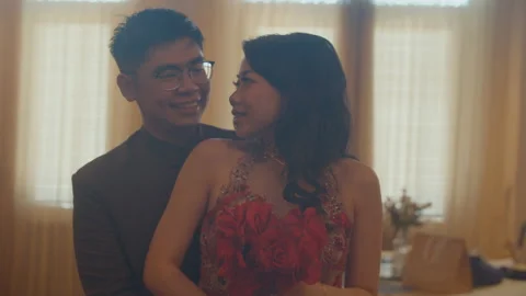 Young Asian Man Hugging His Girlfriend in His Engagement Day Stock Footage 161471513