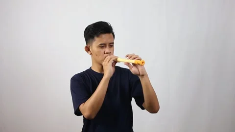 Young asian man practicing playing flute Stock Footage 314931894