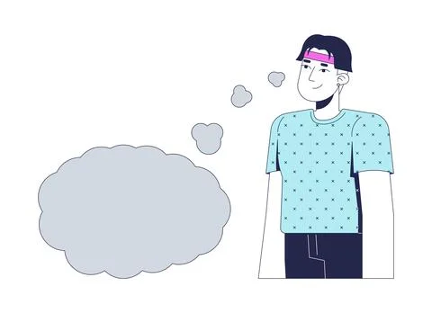 Young asian man thinking with empty thought bubble 2D cartoon character Stock Illustration