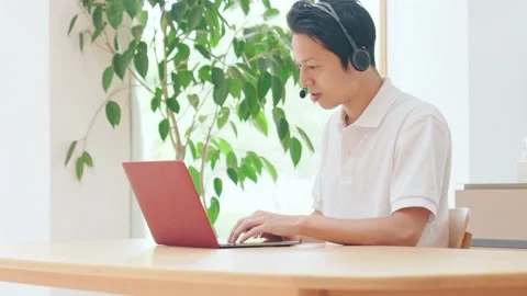 Young asian man working in his house. Remote work. Telework. Stock Footage 137620337