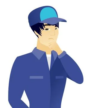 Young asian mechanic thinking. Stock Illustration